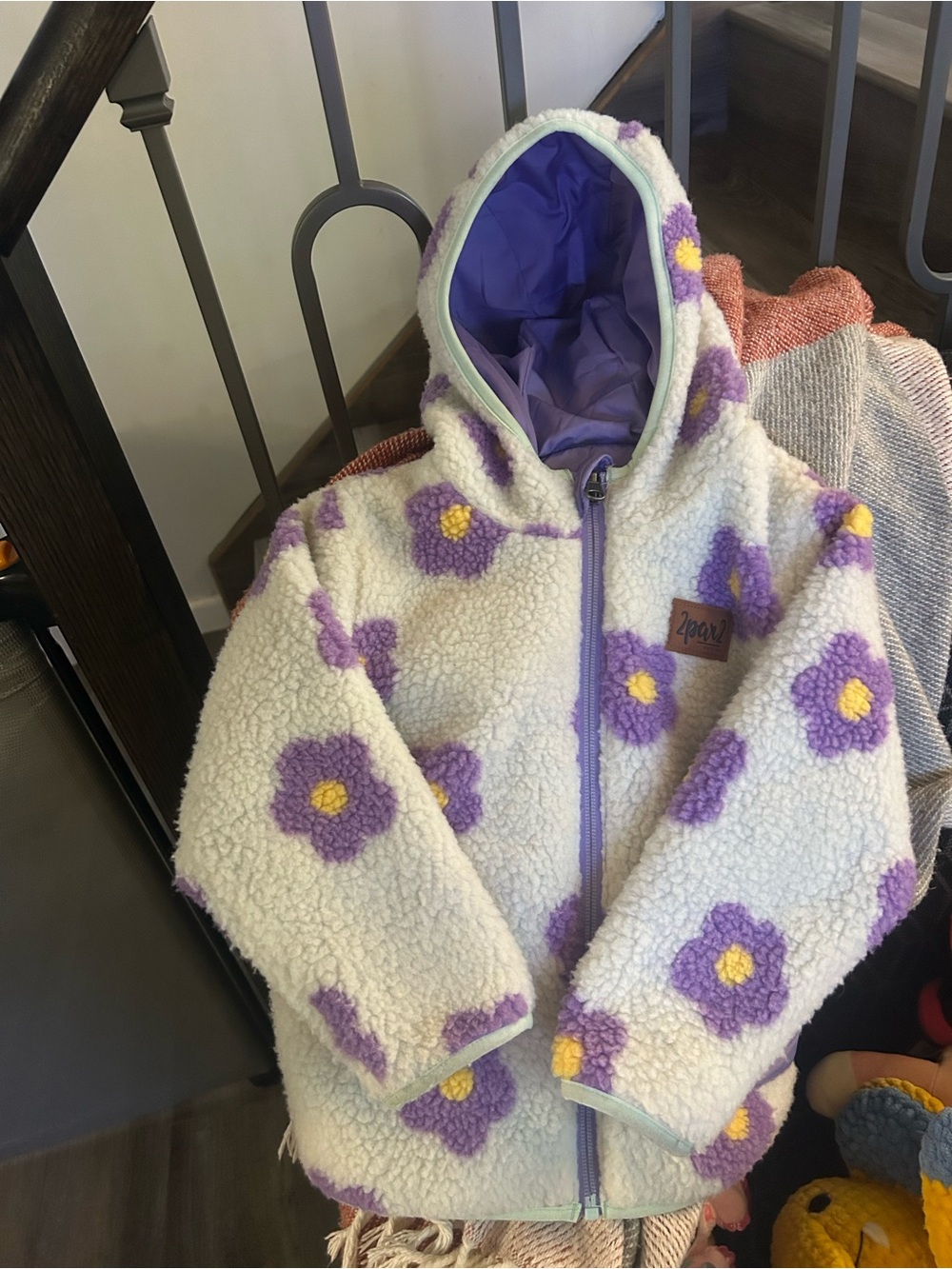 Kids Floral Sherpa Hoodie - Purple & Yellow Flower Print